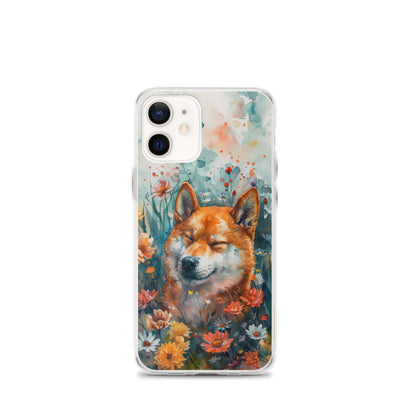 iPhone Case Watercolor Shiba Inu with Colorful Flowers