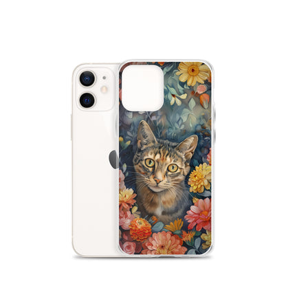 iPhone Case Watercolor Tabby Cat with Colorful Flowers