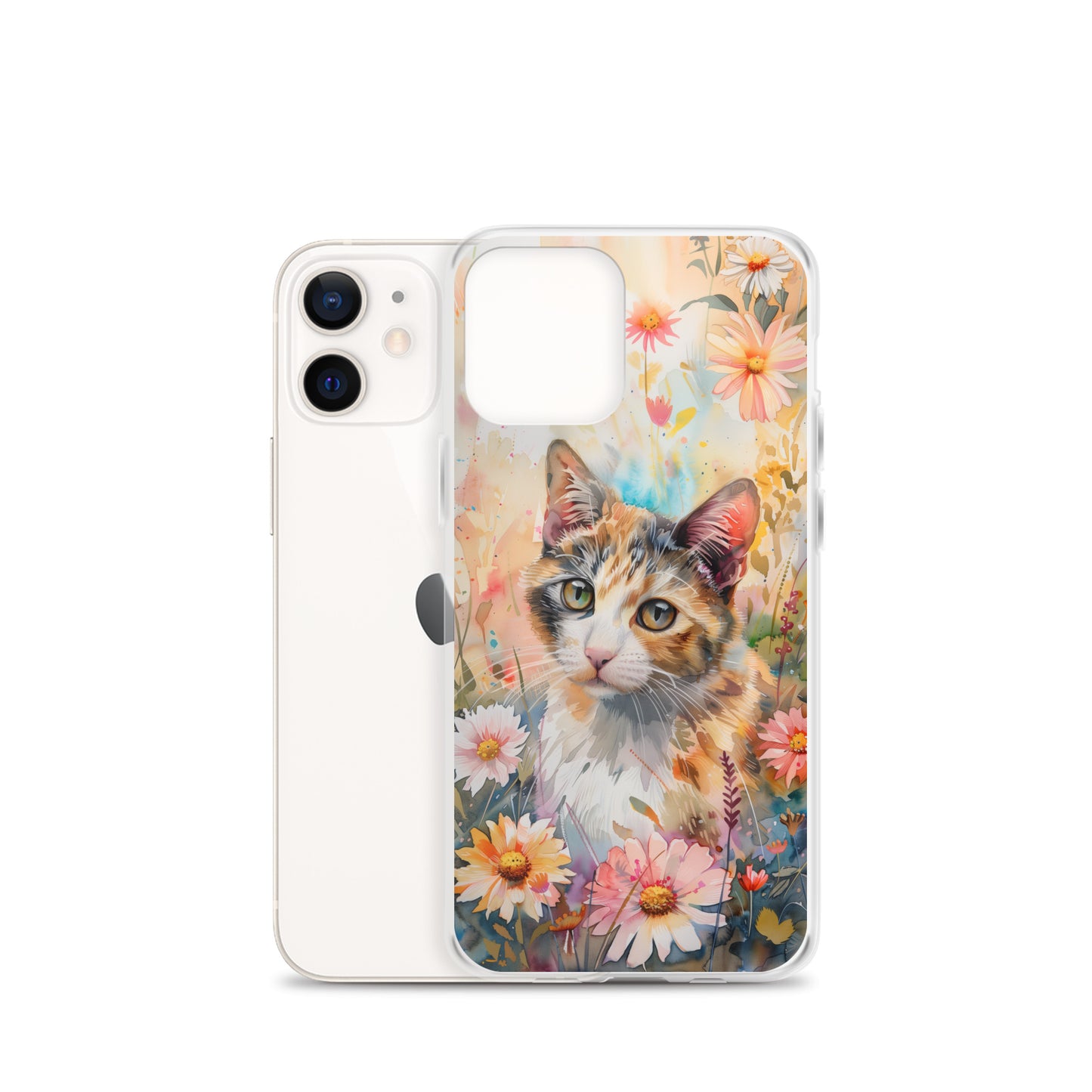 iPhone Case Watercolor Calico Cat with Colorful Flowers