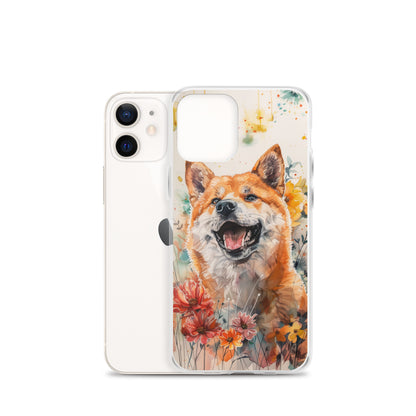 iPhone Case Colorful Watercolor Shiba Inu with Flowers