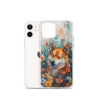 iPhone Case Watercolor Shiba Inu with Colorful Flowers