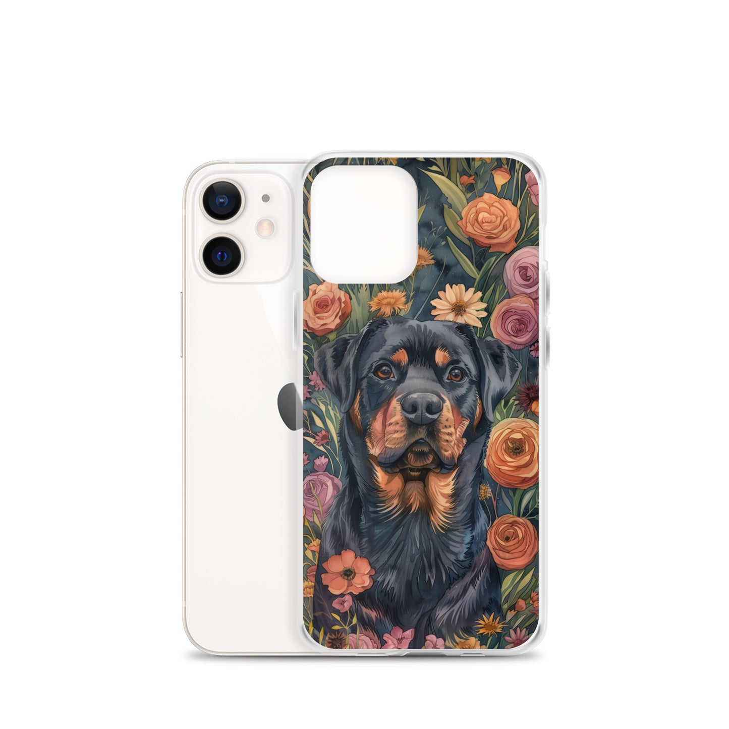iPhone Case Watercolor Rottweiler with Colorful Flowers