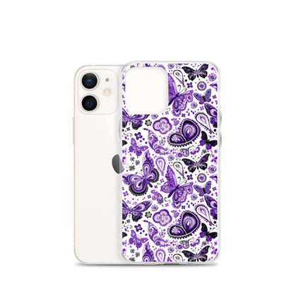 iPhone Case White and Purple Butterfly Paisley
