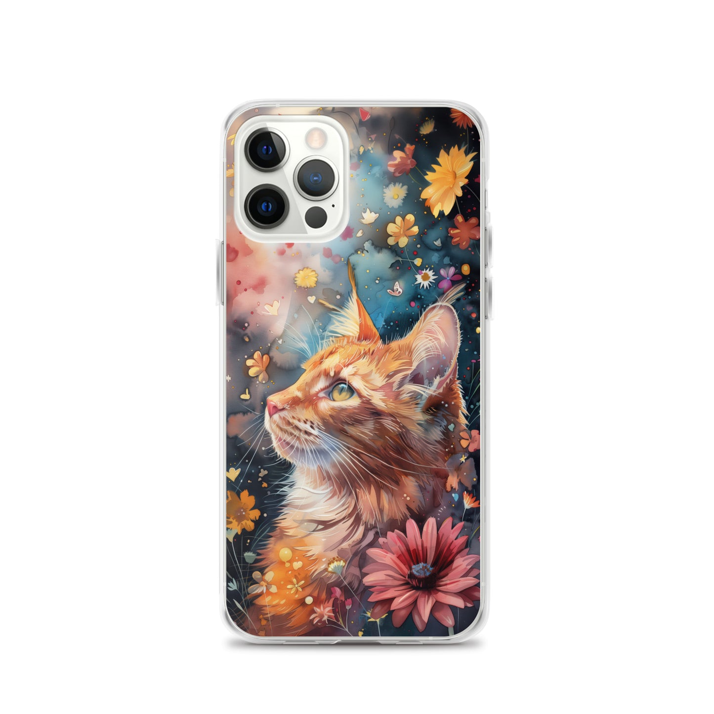 iPhone Case: Watercolor Orange Tabby Cat with Colorful Flowers