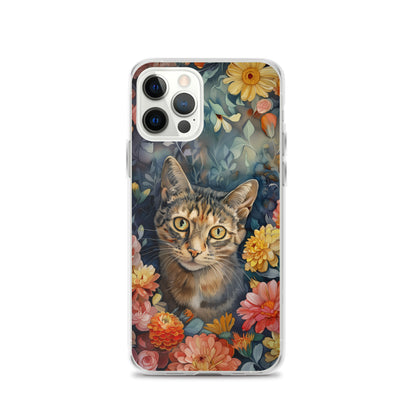 iPhone Case Watercolor Tabby Cat with Colorful Flowers