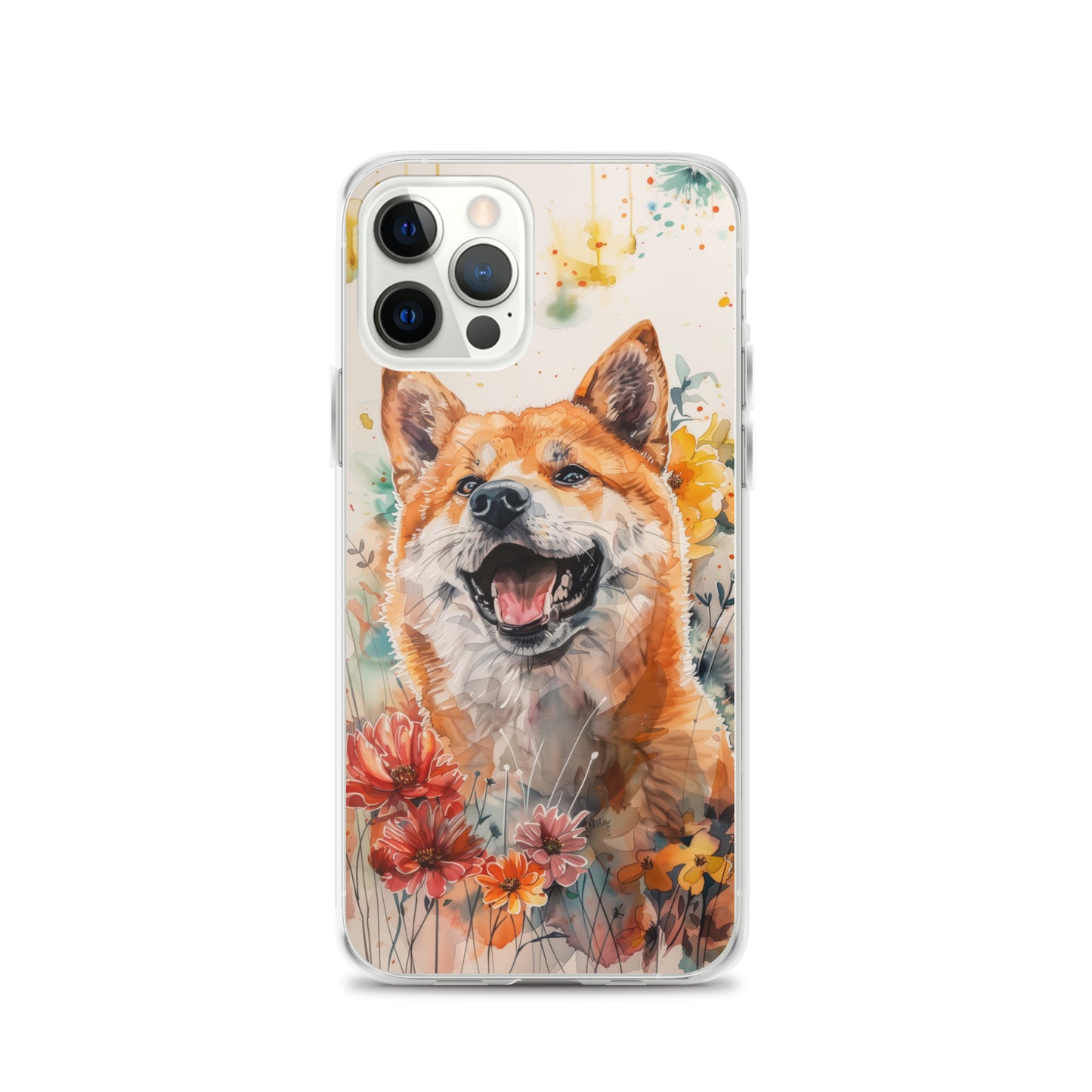 iPhone Case Colorful Watercolor Shiba Inu with Flowers