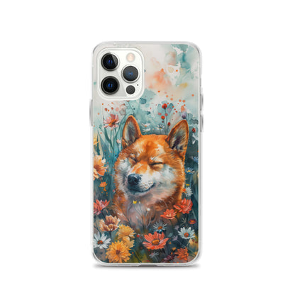 iPhone Case Watercolor Shiba Inu with Colorful Flowers