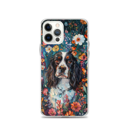 iPhone Case Watercolor English Springer Spaniel with Colorful Flowers