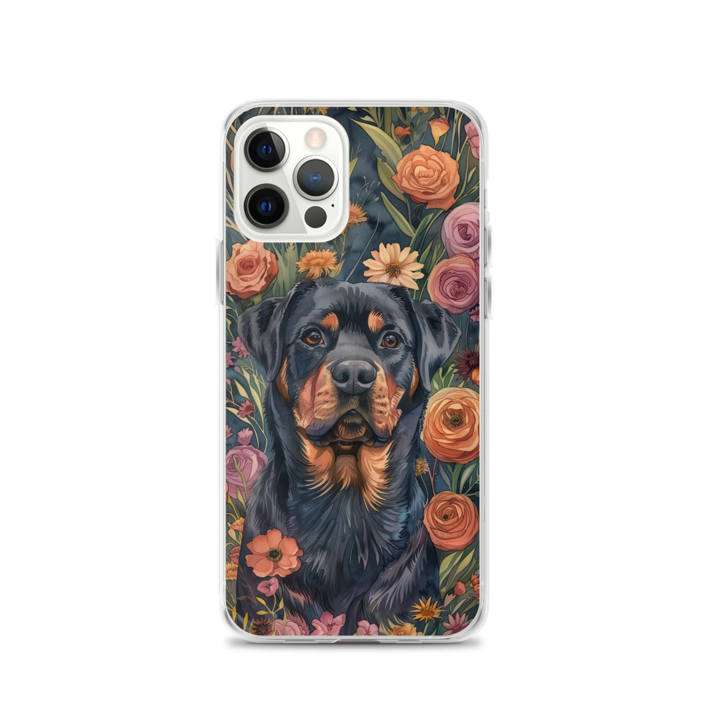 iPhone Case Watercolor Rottweiler with Colorful Flowers