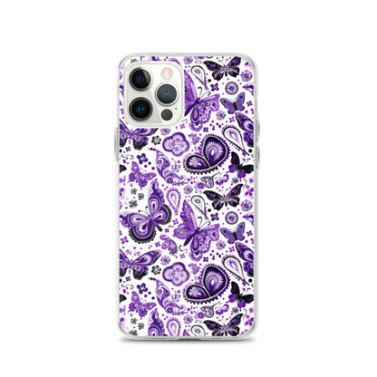 iPhone Case White and Purple Butterfly Paisley
