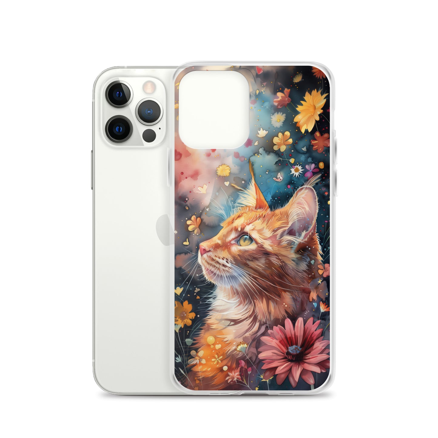 iPhone Case: Watercolor Orange Tabby Cat with Colorful Flowers