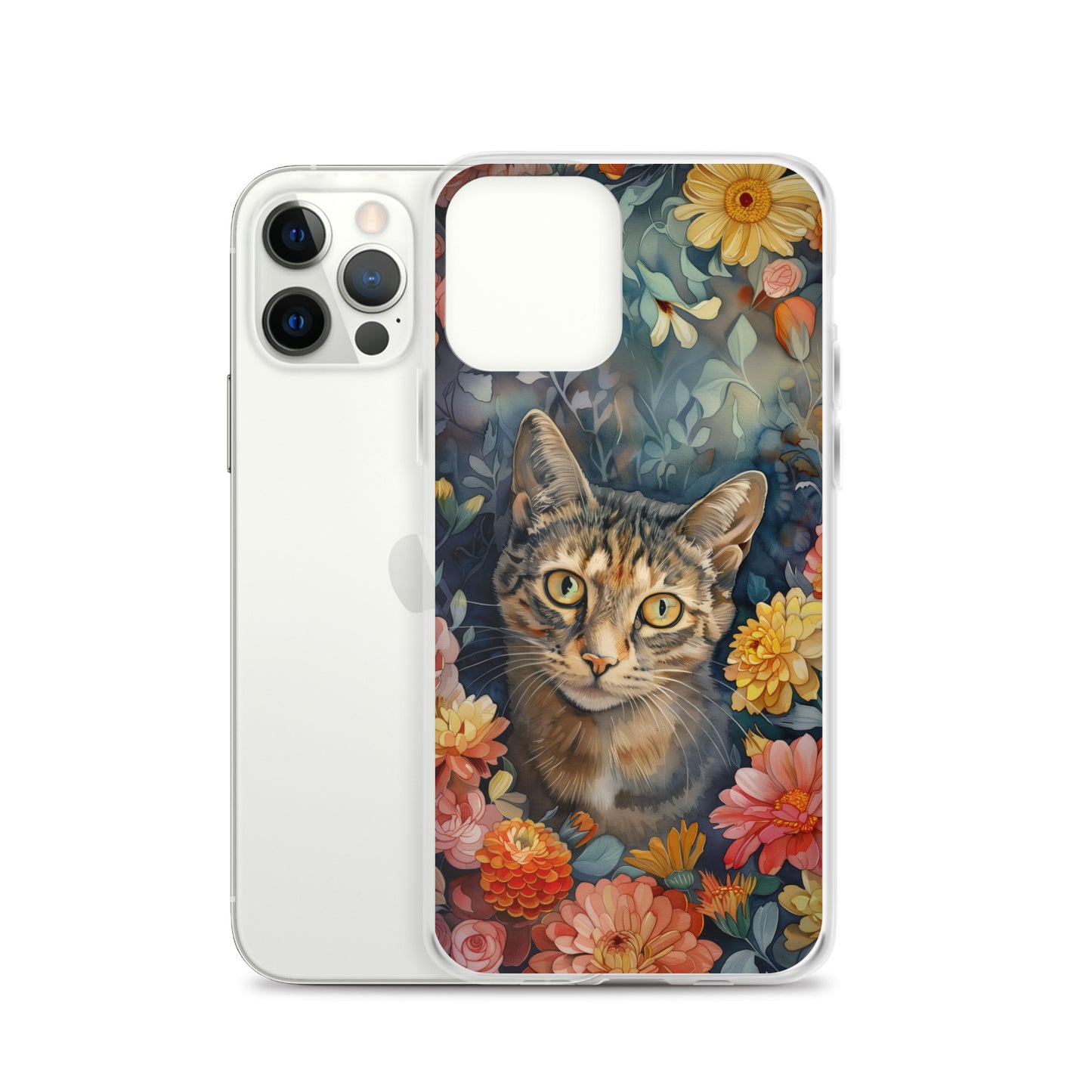iPhone Case Watercolor Tabby Cat with Colorful Flowers