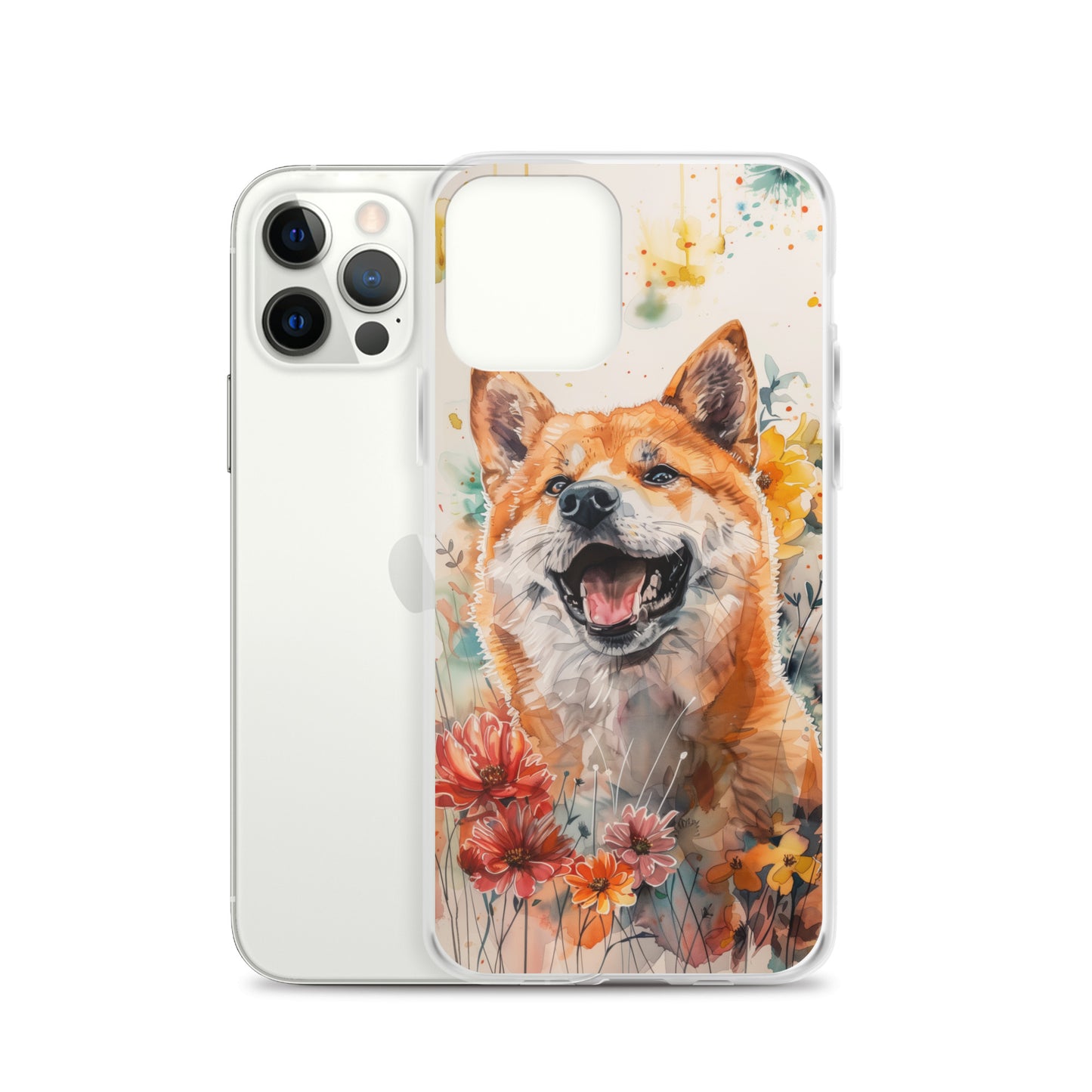 iPhone Case Colorful Watercolor Shiba Inu with Flowers