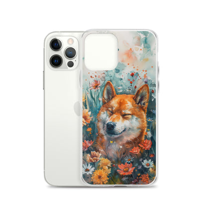 iPhone Case Watercolor Shiba Inu with Colorful Flowers