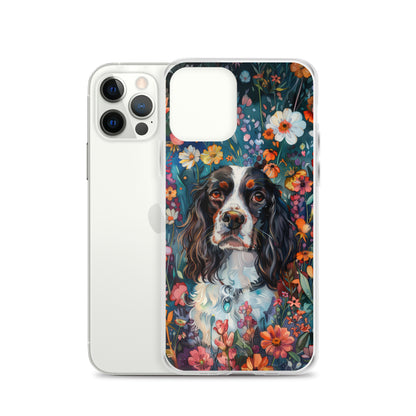 iPhone Case Watercolor English Springer Spaniel with Colorful Flowers