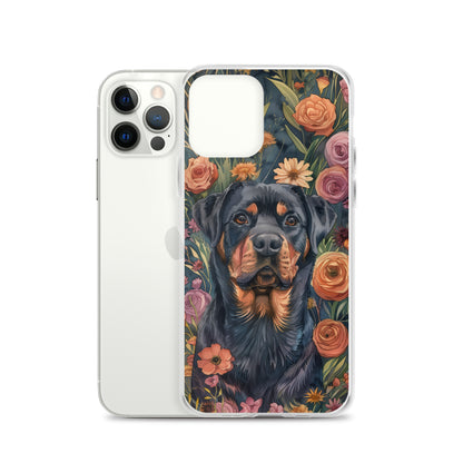 iPhone Case Watercolor Rottweiler with Colorful Flowers