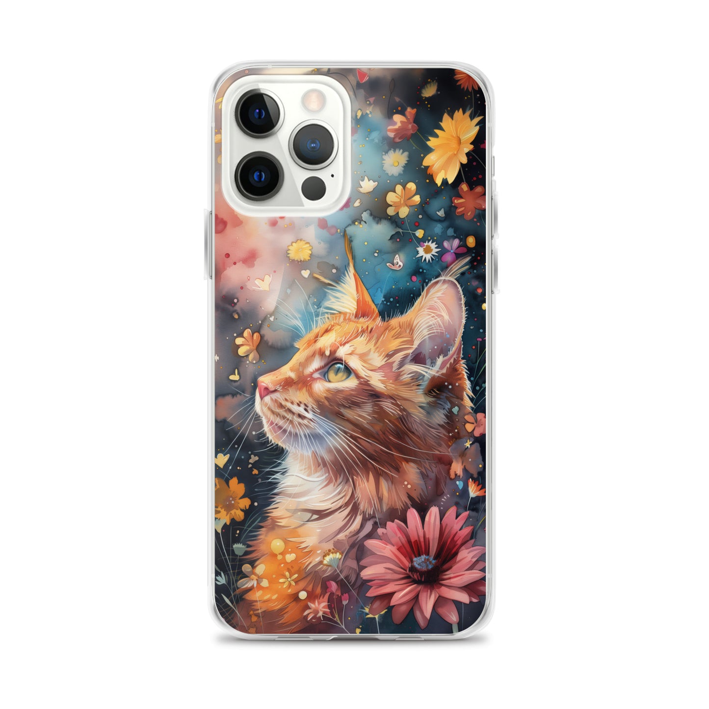 iPhone Case: Watercolor Orange Tabby Cat with Colorful Flowers