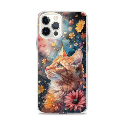 iPhone Case: Watercolor Orange Tabby Cat with Colorful Flowers