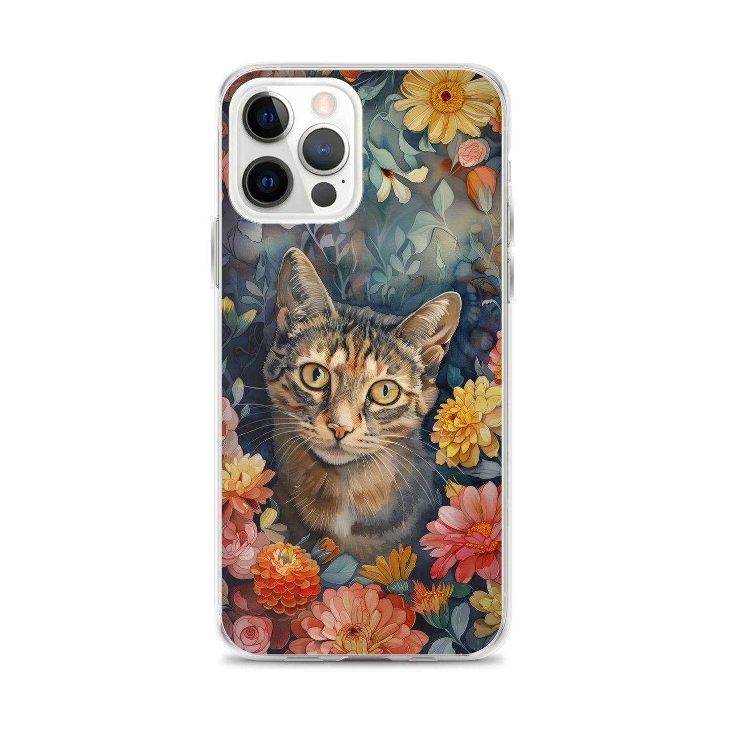 iPhone Case Watercolor Tabby Cat with Colorful Flowers