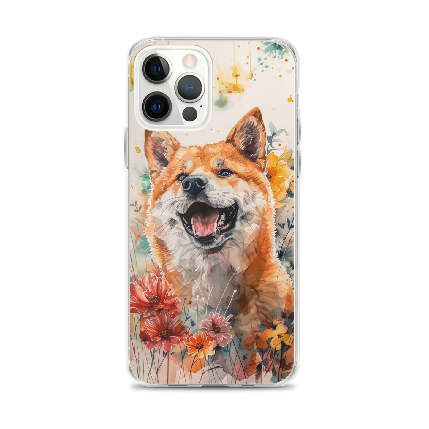 iPhone Case Colorful Watercolor Shiba Inu with Flowers