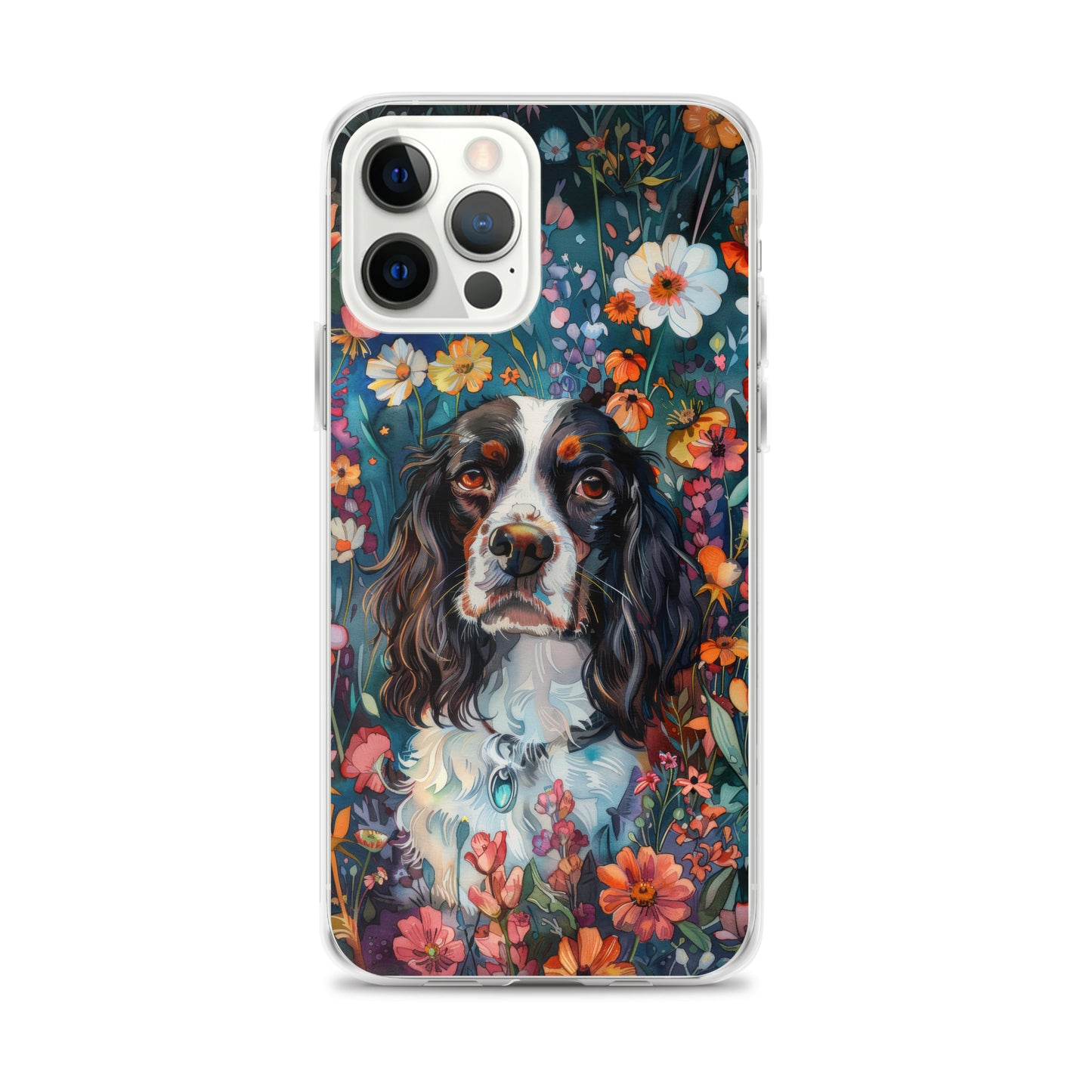 iPhone Case Watercolor English Springer Spaniel with Colorful Flowers