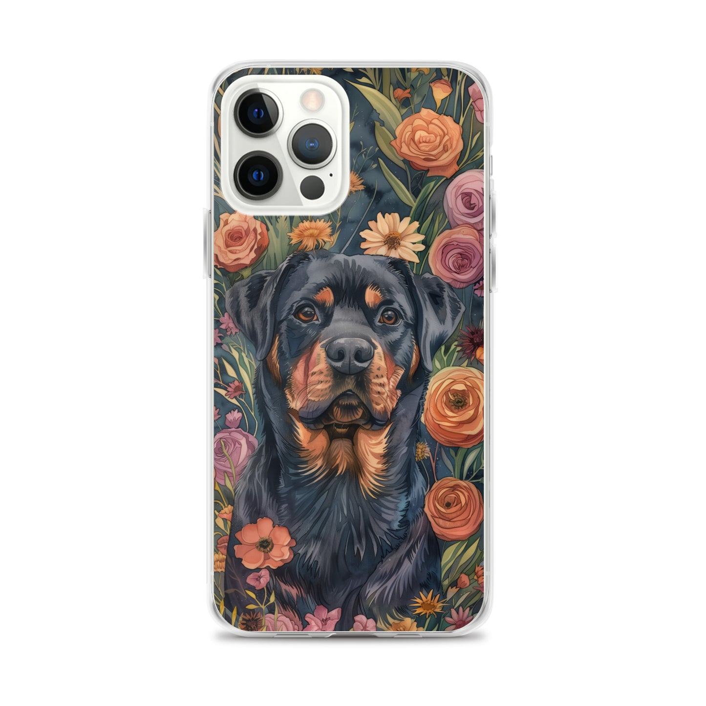 iPhone Case Watercolor Rottweiler with Colorful Flowers