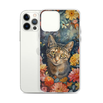iPhone Case Watercolor Tabby Cat with Colorful Flowers