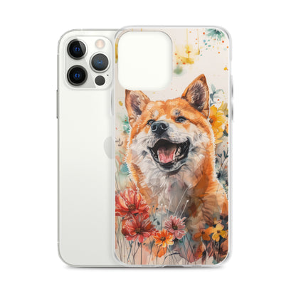 iPhone Case Colorful Watercolor Shiba Inu with Flowers