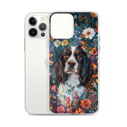 iPhone Case Watercolor English Springer Spaniel with Colorful Flowers