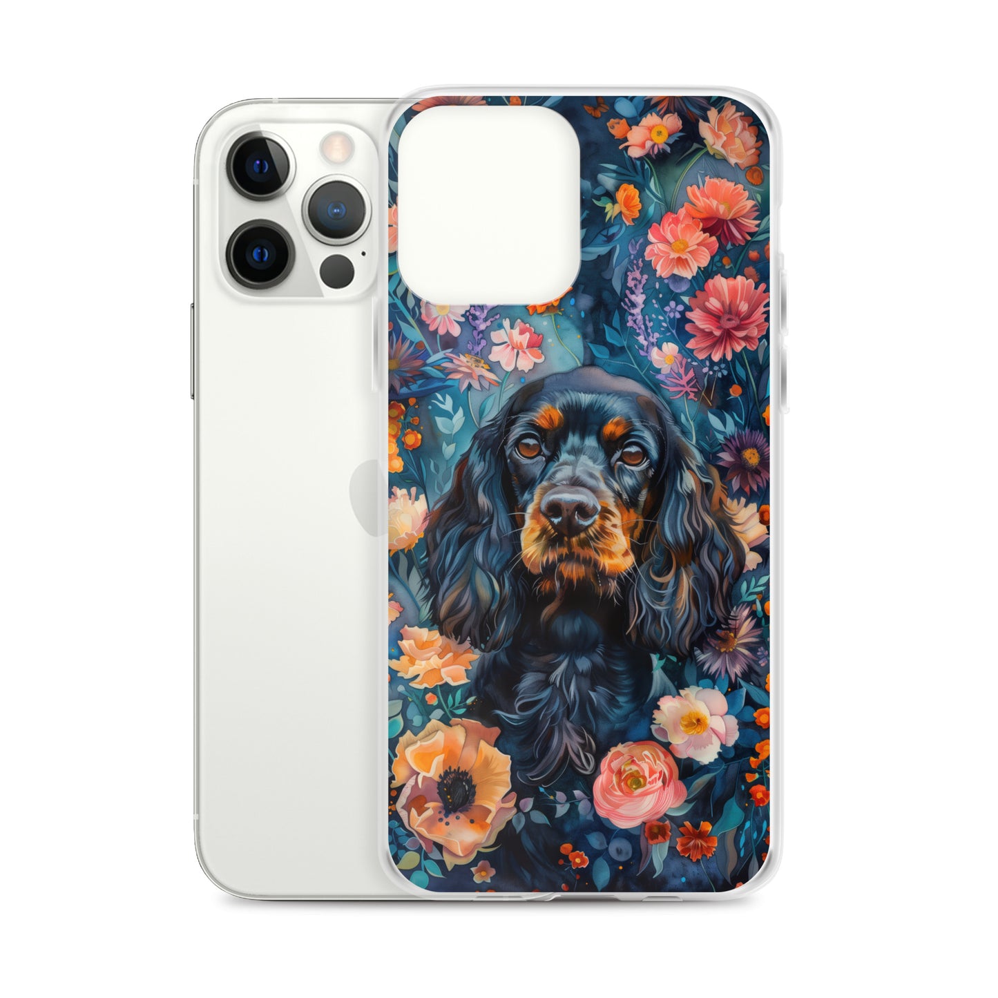 iPhone Case Watercolor Cocker Spaniel with Colorful Flowers