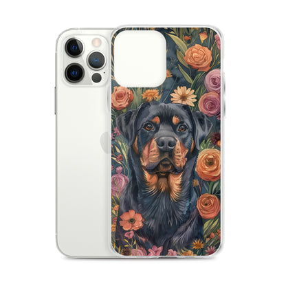 iPhone Case Watercolor Rottweiler with Colorful Flowers
