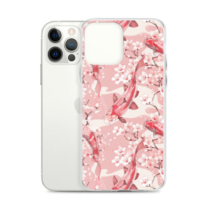 iPhone Case Pink Japanese Koi Fish and Cherry Blossoms