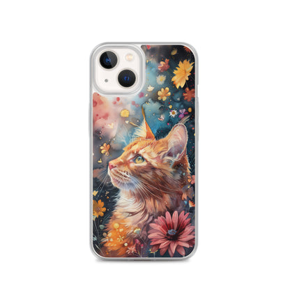 iPhone Case: Watercolor Orange Tabby Cat with Colorful Flowers