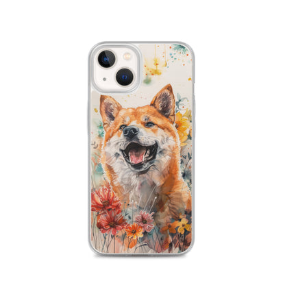 iPhone Case Colorful Watercolor Shiba Inu with Flowers