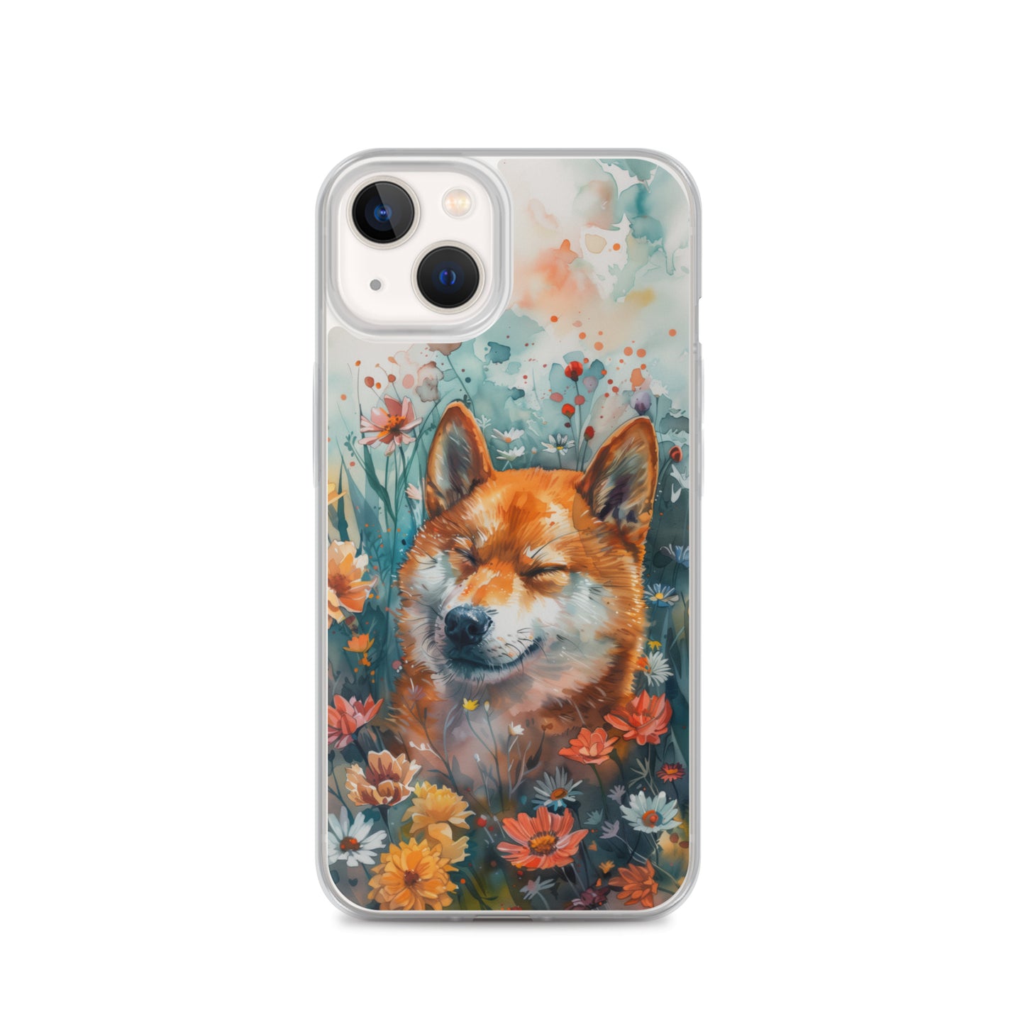 iPhone Case Watercolor Shiba Inu with Colorful Flowers