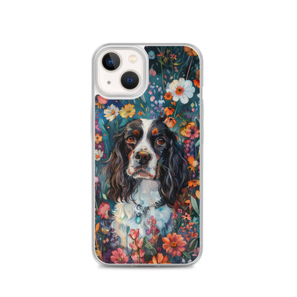 iPhone Case Watercolor English Springer Spaniel with Colorful Flowers