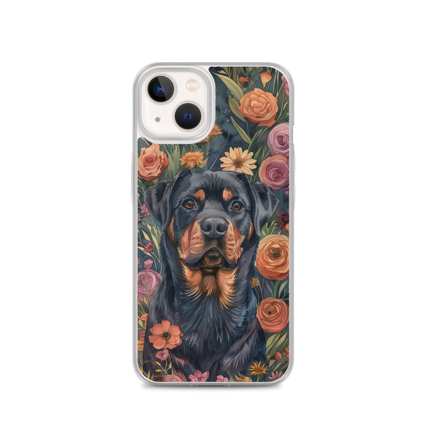 iPhone Case Watercolor Rottweiler with Colorful Flowers