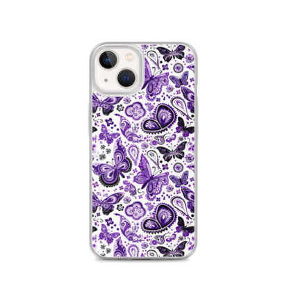 iPhone Case White and Purple Butterfly Paisley