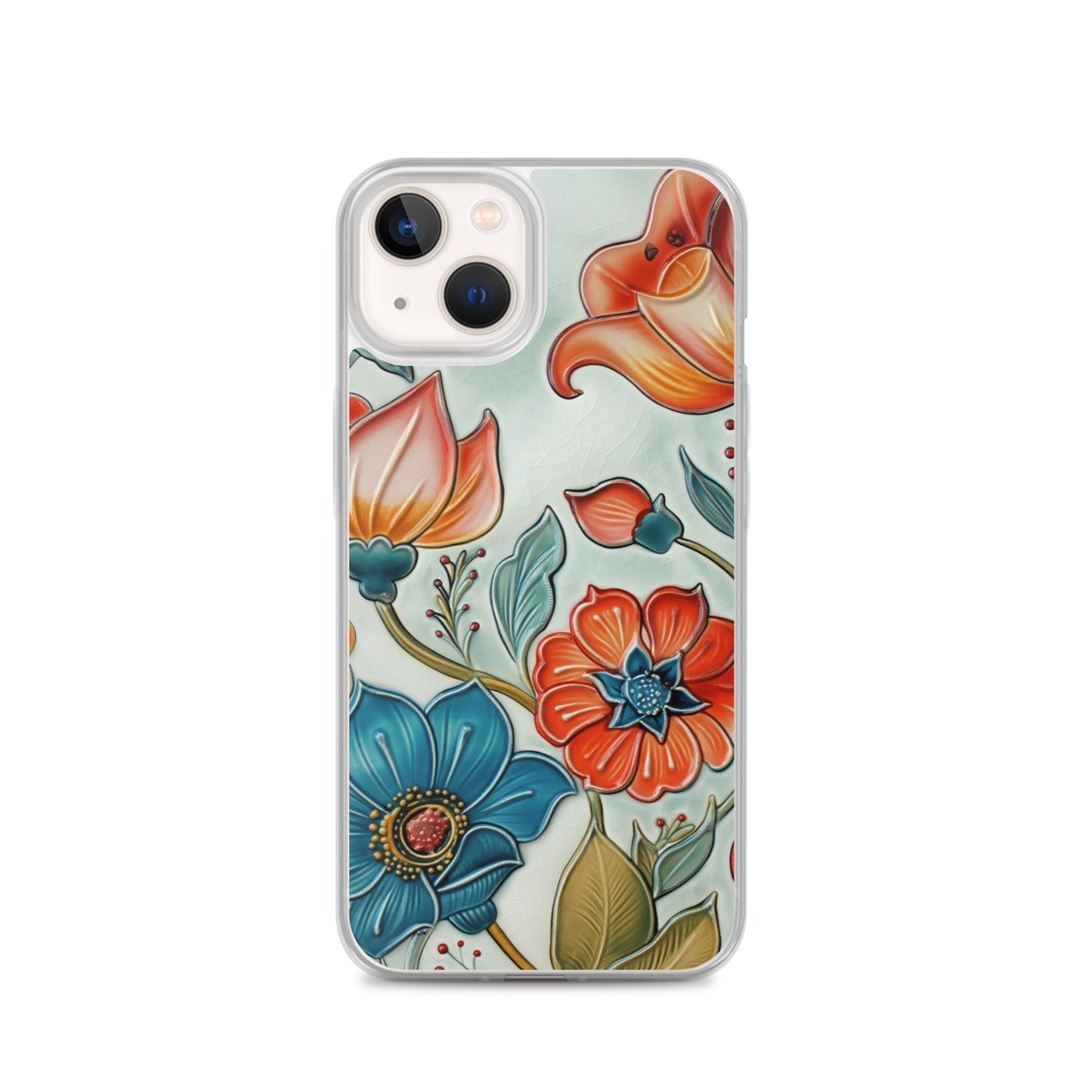 iPhone Case Painted Ceramic Tile Flowers