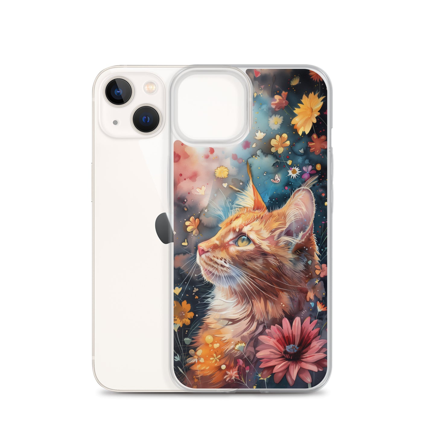 iPhone Case: Watercolor Orange Tabby Cat with Colorful Flowers