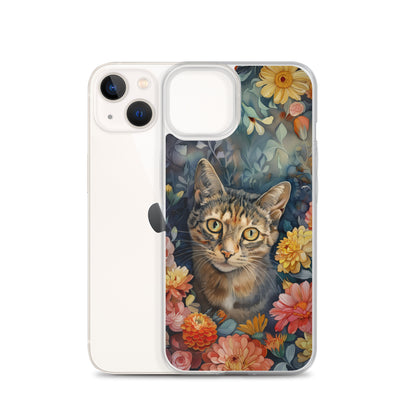 iPhone Case Watercolor Tabby Cat with Colorful Flowers