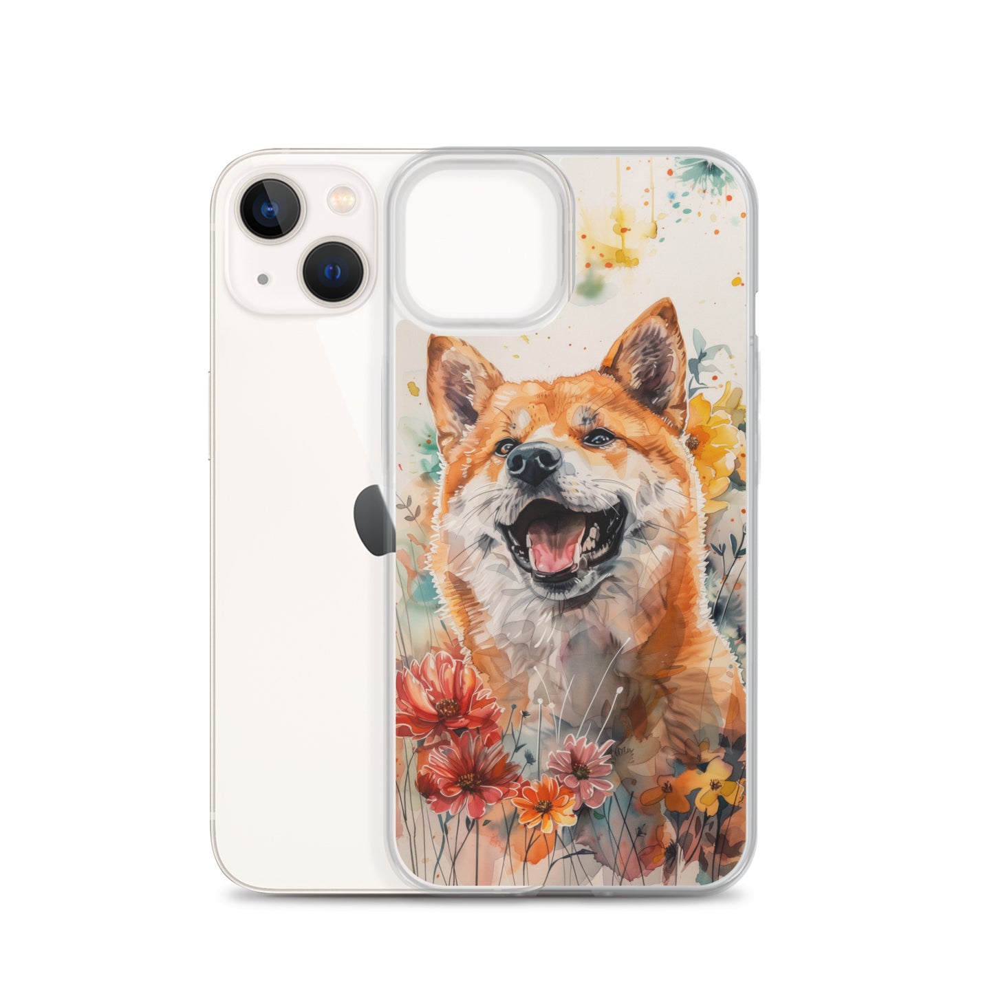iPhone Case Colorful Watercolor Shiba Inu with Flowers