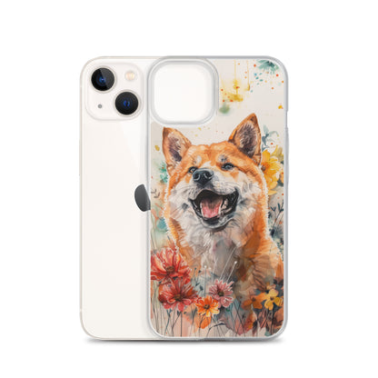 iPhone Case Colorful Watercolor Shiba Inu with Flowers