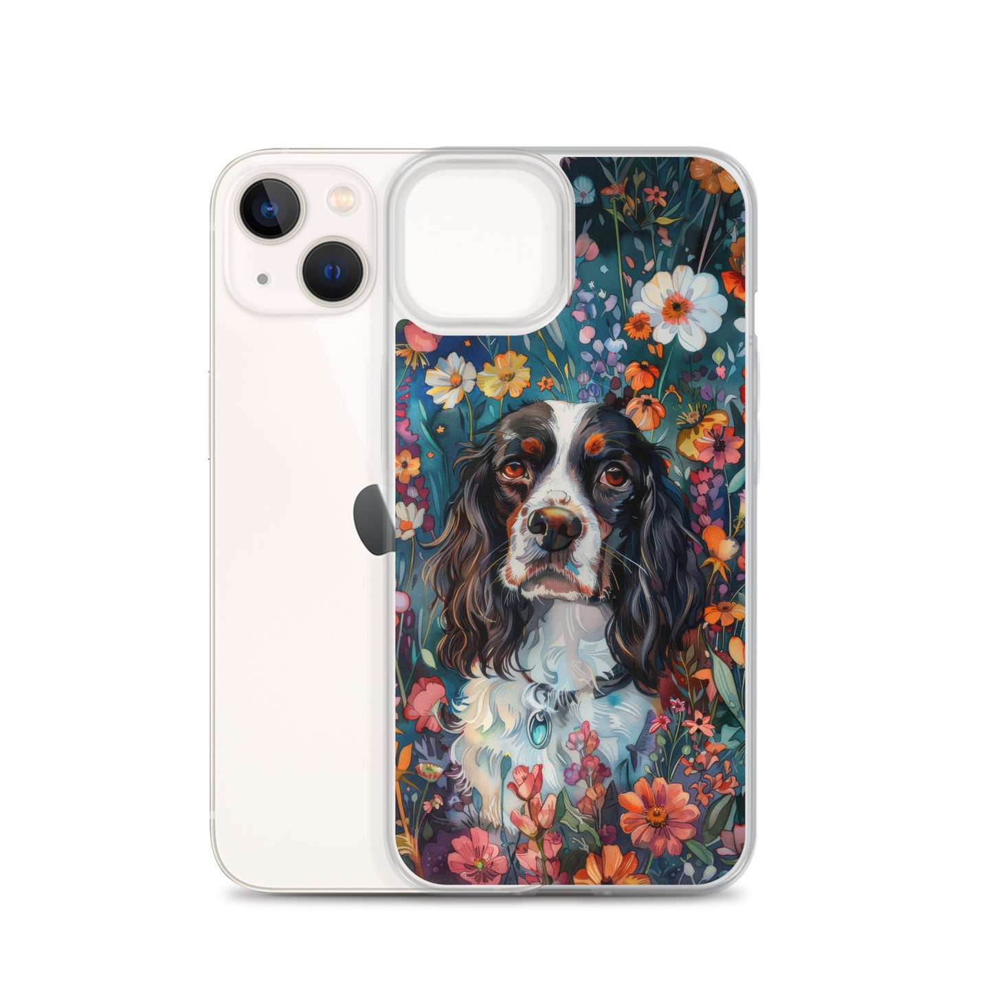 iPhone Case Watercolor English Springer Spaniel with Colorful Flowers