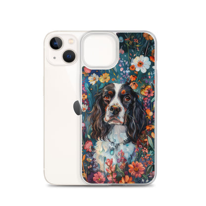 iPhone Case Watercolor English Springer Spaniel with Colorful Flowers