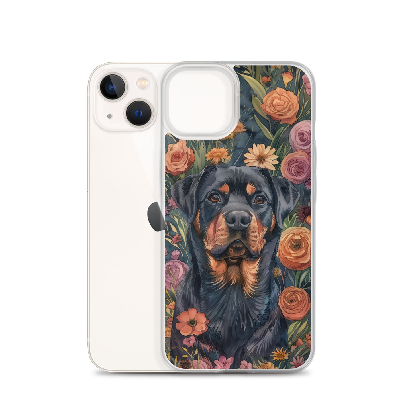 iPhone Case Watercolor Rottweiler with Colorful Flowers