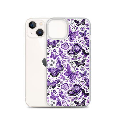 iPhone Case White and Purple Butterfly Paisley