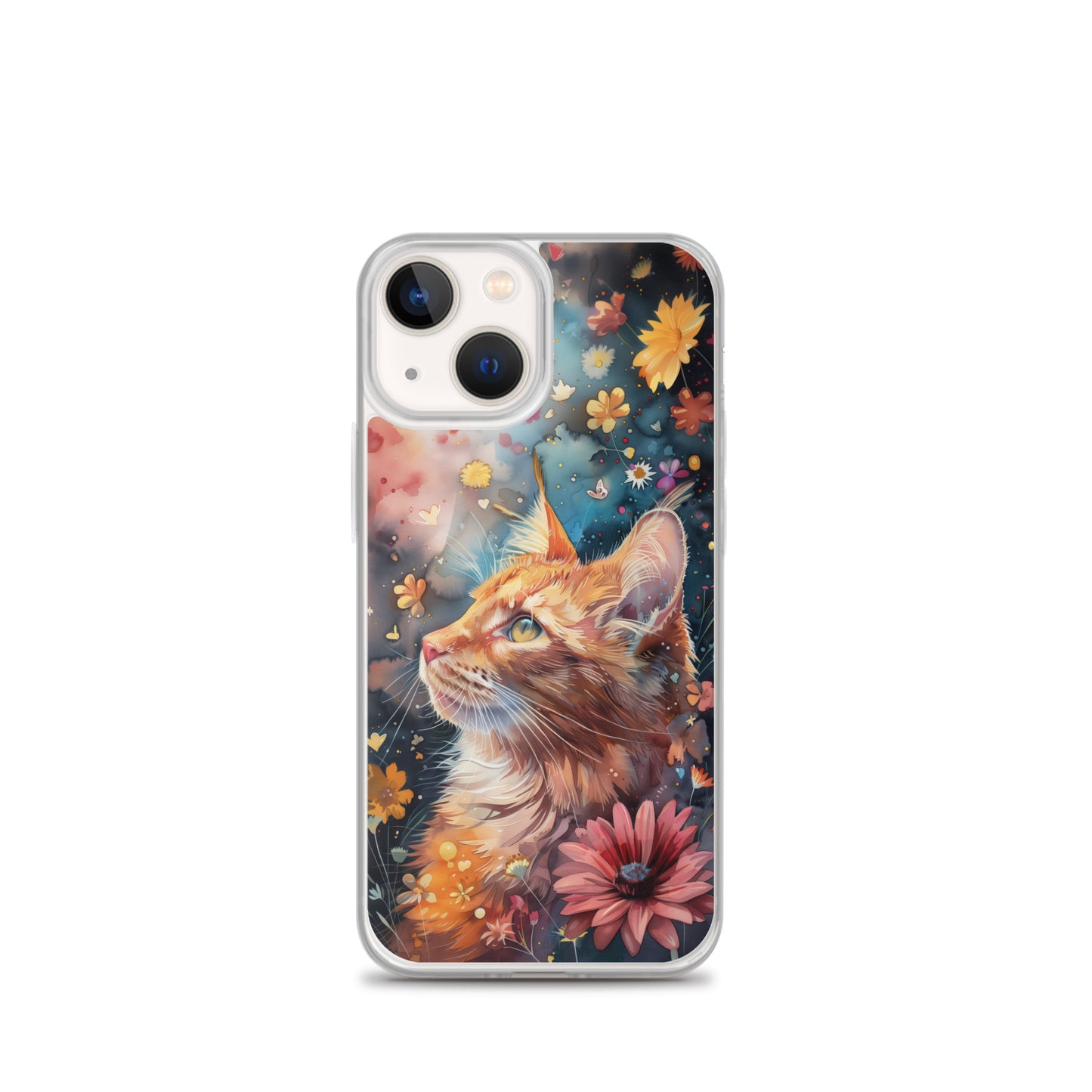 iPhone Case: Watercolor Orange Tabby Cat with Colorful Flowers