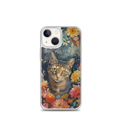iPhone Case Watercolor Tabby Cat with Colorful Flowers