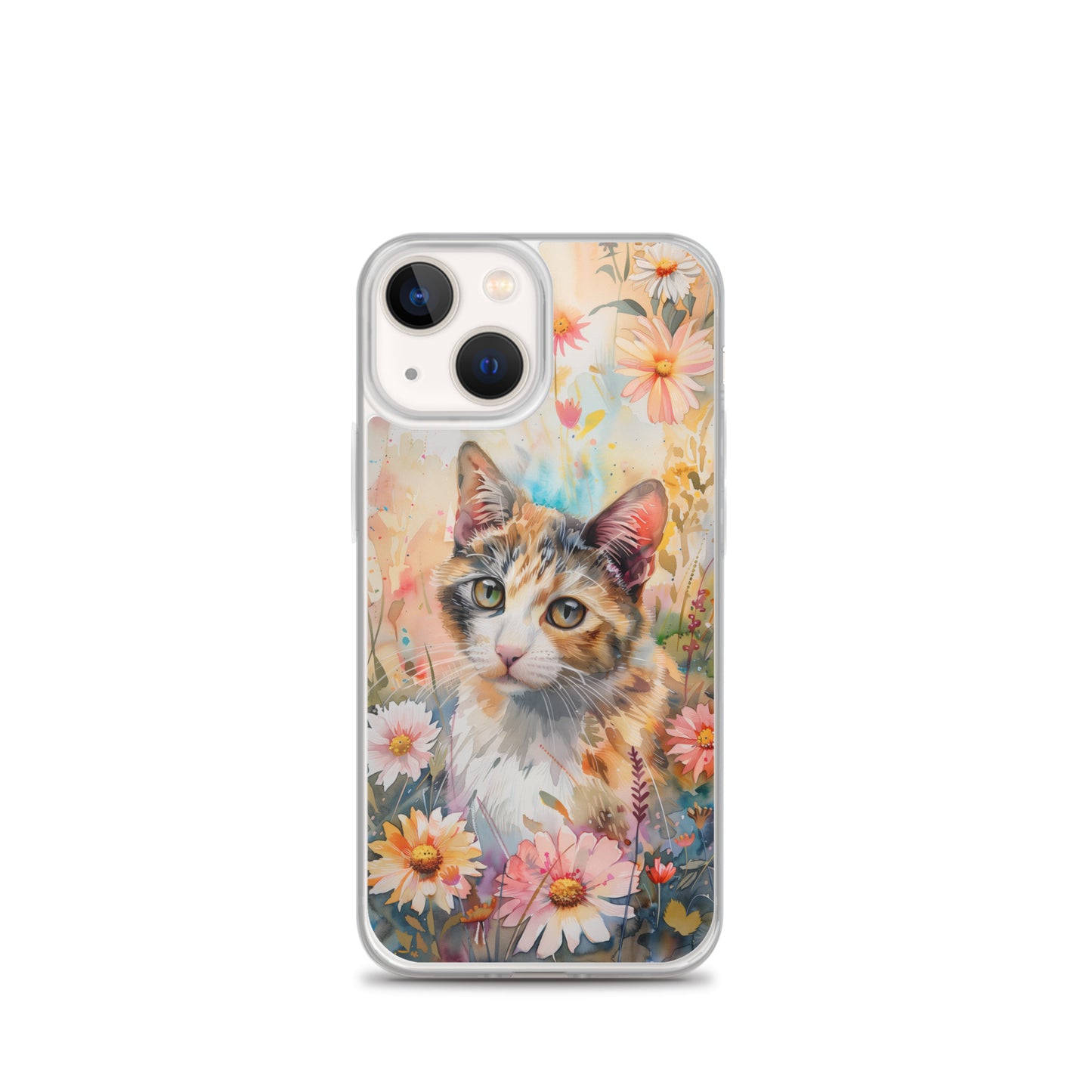 iPhone Case Watercolor Calico Cat with Colorful Flowers